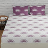Huesland by Ahmedabad Cotton 144 TC King Size Bedsheet Cotton with 2 Pillow Covers | Sunrise | White & Grape Purple