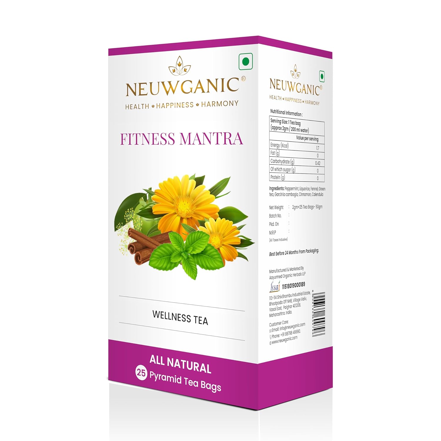 Neuwganic - Fitness Mantra Wellness Tea Bags - 50 Grams - 25 Pyramid Tea Bags