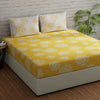Huesland by Ahmedabad Cotton 144 TC Bedsheet for King Size Bed with 2 Pillow Covers | Yellow & White