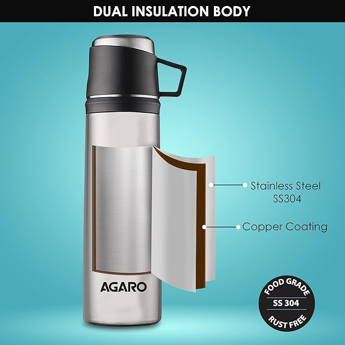 Agaro Supreme Stainless Steel Vacuum Flask 800ML , Dual Insulation with Copper Coating