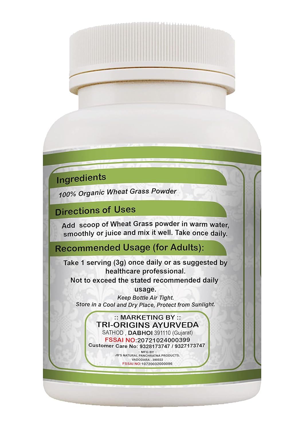 Tri-Origin Ayurveda 100% Wheat Grass Powder - 100 gms - DesiPick