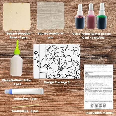 Toykraftt Glass Painting Kit For Kids Art And Craft Activity For Kids Glass Painting Acrylic Coasters