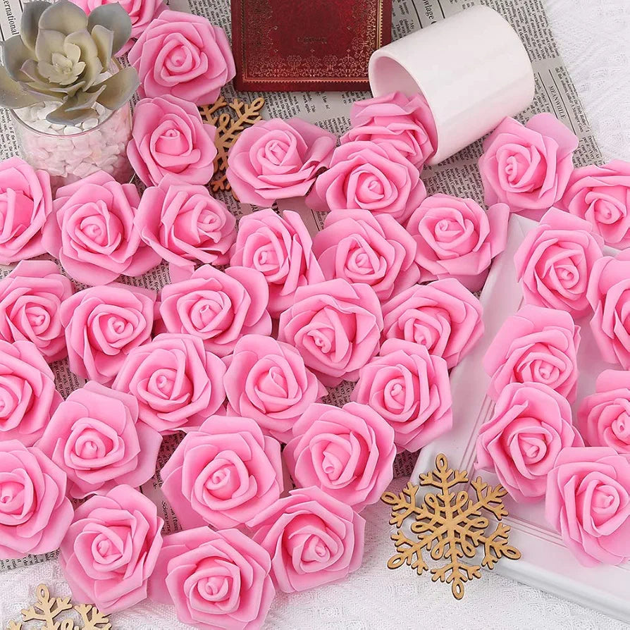 100 Pcs Artificial Rose Flower Heads Real Looking Baby Pink Fake Roses Flowers Foam Blush Roses