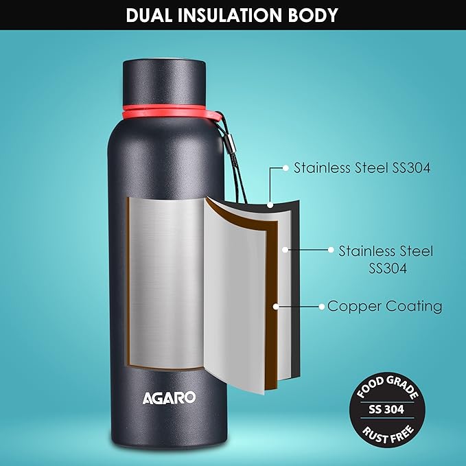 Agaro Elegant Stainless Steel Vacuum Flask 700ml | Dual Insulation with Tea Filter