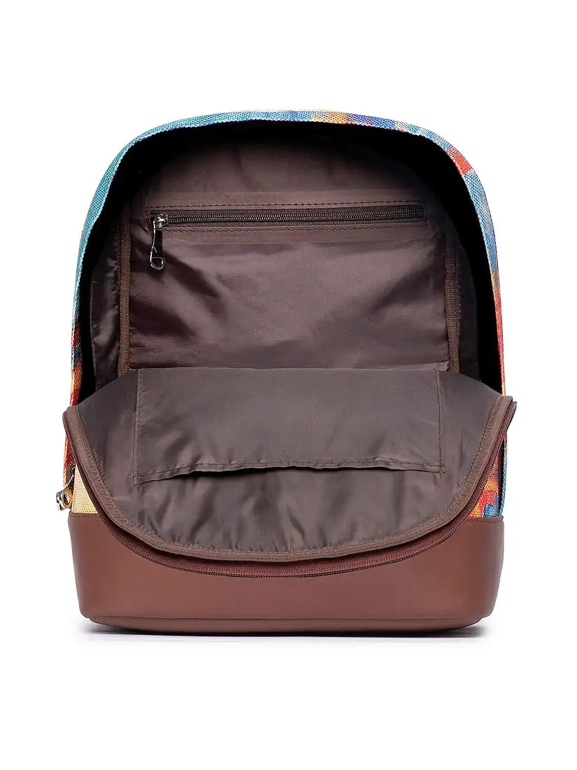 Zouk Printed Women's Jute Handcrafted Vegan Leather Multicolor Daypack/Backpack