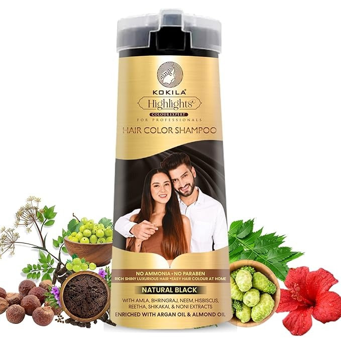 Kokila Hair Color Shampoo for Men & Women Natural Black - 200 ml