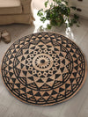 Sashaa World Handwoven Black Symmetric Design Jute Rugs Round Braided Floor Carpet Mat