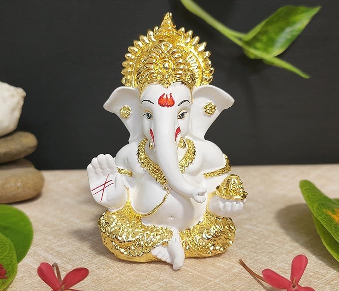 Gold Art India Gold Plated Ganesh Idol for Car Dashboard God for Home Decor Office Table