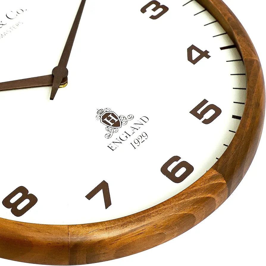 Harris & Co. Clockmasters Wooden Analog Wall Clock With Leather Dial a ...