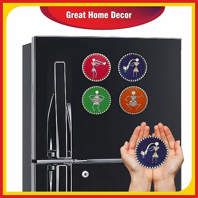 Solobolo Warli Art Painting Kit | Decorative Fridge Magnets for Kitchen | 4 Pre Marked Diy Painting Kit Fridge Magnets