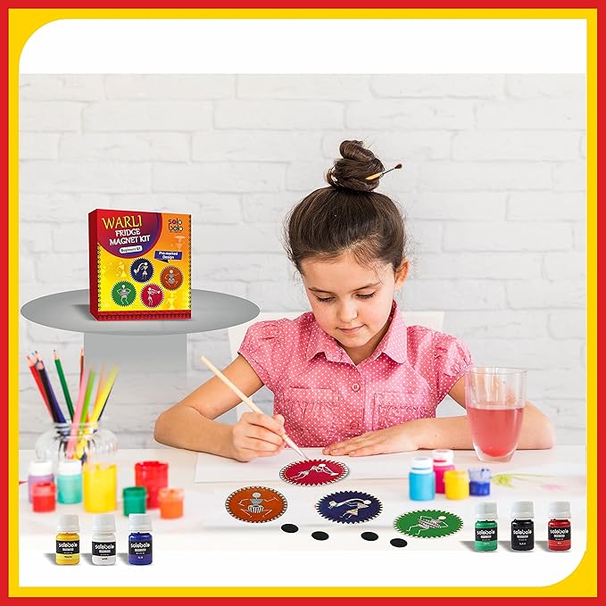 Solobolo Warli Art Painting Kit | Decorative Fridge Magnets for Kitchen | 4 Pre Marked Diy Painting Kit Fridge Magnets