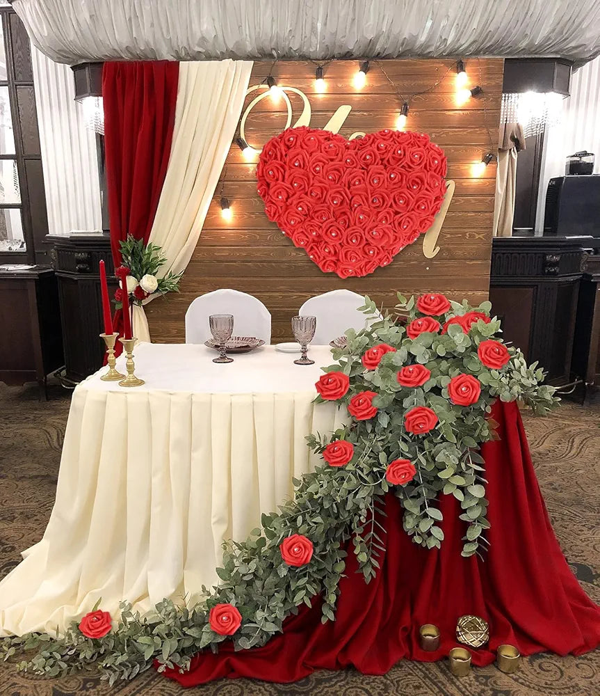 100pcs Red Foam Rose Artificial Flower Bulk with Crystal 3in Real Looking Stemless Fake Roses