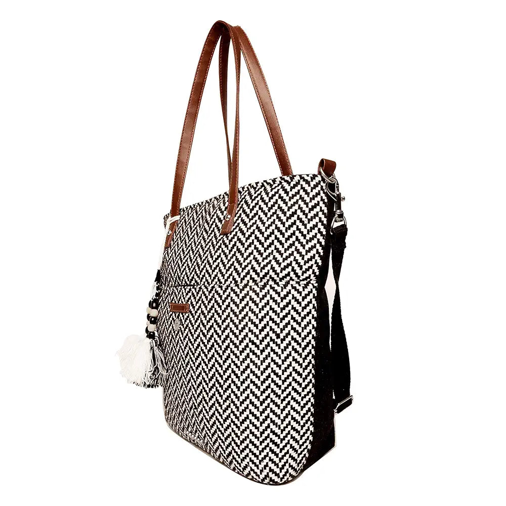 Astrid Cotton Tote Bags Black Textured