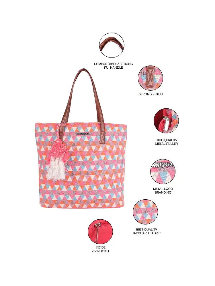 Astrid Handmade Macrame Flap Over Sling Bag For Girls And Women Colour Peachy White Triangles