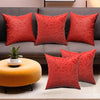 Kuber Industries Set of 5 Washable & Removable Velvet Sofa Pillow Covers with Zip Floral Design Red