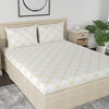 Huesland by Ahmedabad Cotton 186 TC Bedsheet for King Size Bed with 2 Pillow Covers | White (Yellow Pattern)