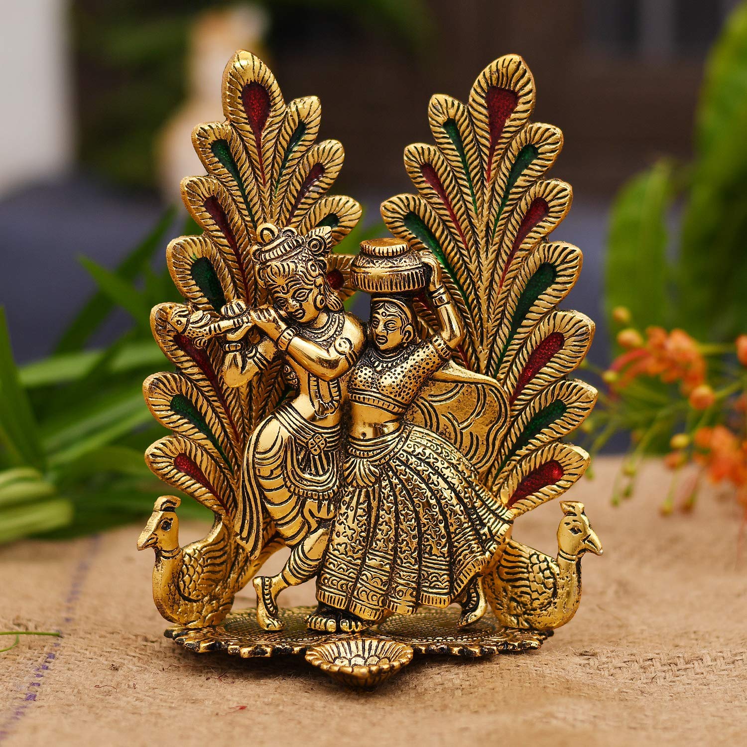 Radha Krishna Idol Showpiece with Diya