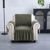 Kuber Industries Soft Velvet Quilted Single Seater Sofa Cover with Pocket Arms Frill Olive Green