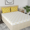 Huesland by Ahmedabad Cotton 186 Tc Bedsheet for King Size Bed With 2 Pillow Covers | White & Yellow