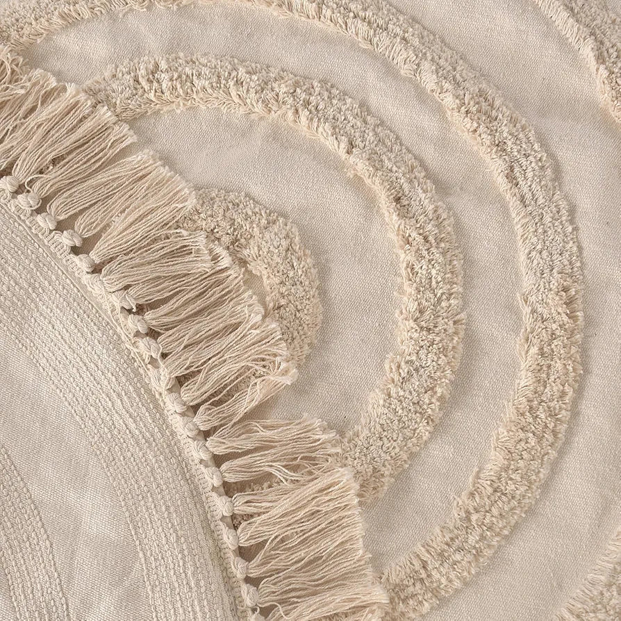 Sashaa World Round Circular Patterned Cotton Tufted Rug Colour Natural ...