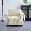 Kuber Industries Soft Velvet Quilted Single Seater Sofa Cover with Pocket Arms Frill Cream