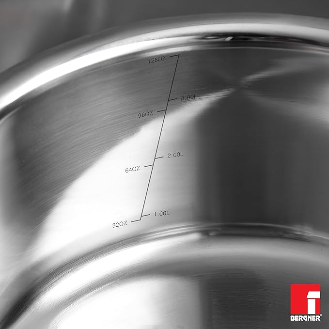 Bergner Argent Triply Stainless Steel 22 Cm Casserole With Stainless Steel Lid | 4.1 Litres