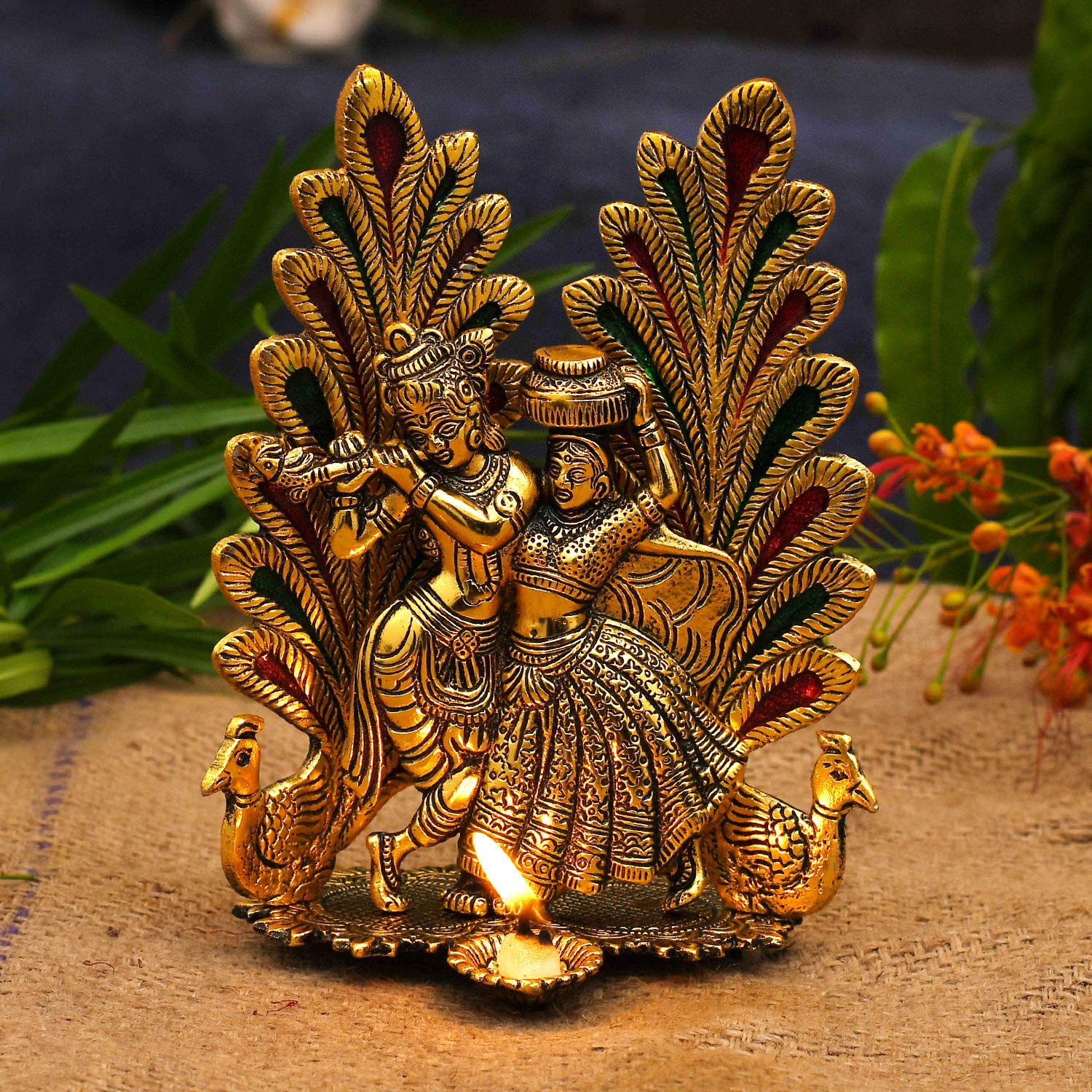 Radha Krishna Idol Showpiece with Diya