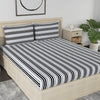 Huesland by Ahmedabad Cotton 186 TC King Size Bedsheet Cotton with 2 Pillow Covers | Stripes Black & Grey