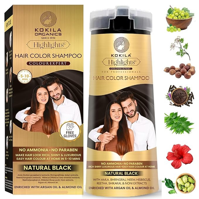 Kokila Hair Color Shampoo for Men & Women Natural Black - 400 ml