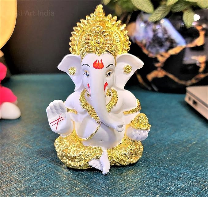Gold Art India Gold Plated Ganesh Idol for Car Dashboard God for Home Decor Office Table
