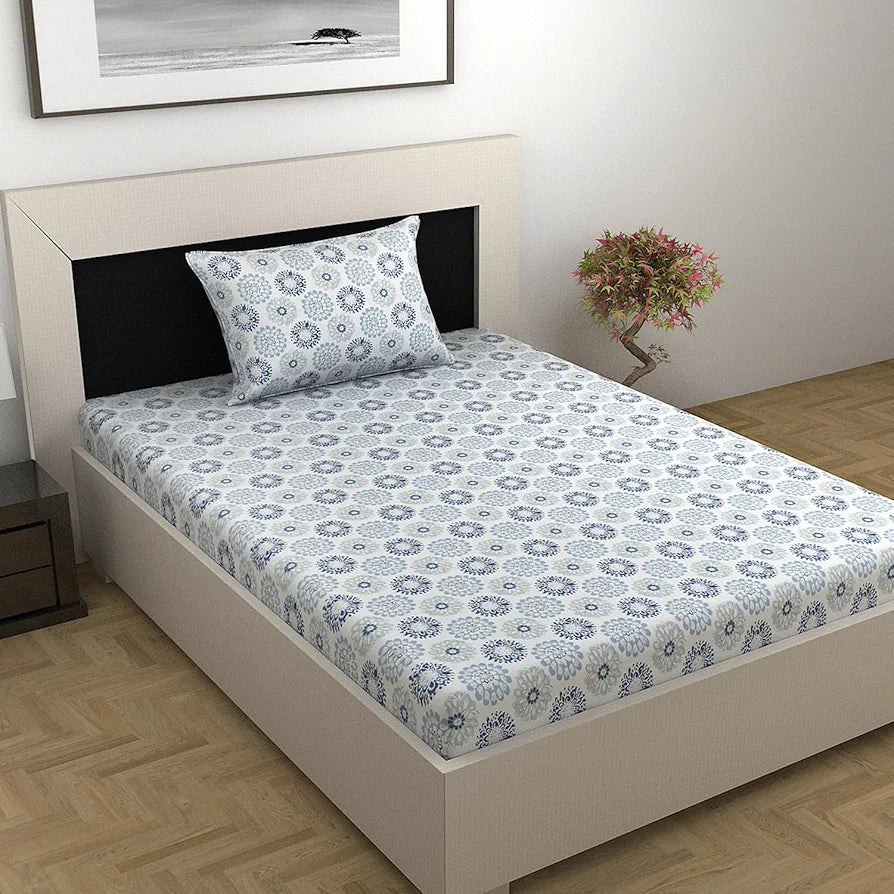 Divine Casa 144 TC 100% Cotton Bedsheet for Single Bed with 1 Pillow C ...