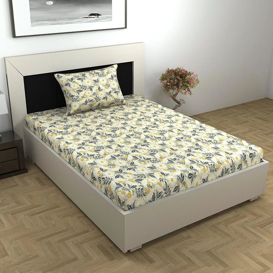 Divine Casa 100% Cotton Bedsheet for Single Bed, 144 TC Bedsheet Singl ...