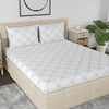 Huesland by Ahmedabad Cotton 186 TC Cotton Bedsheet for Double Bed King Size with 2 Pillow Covers | White (Blue Pattern)
