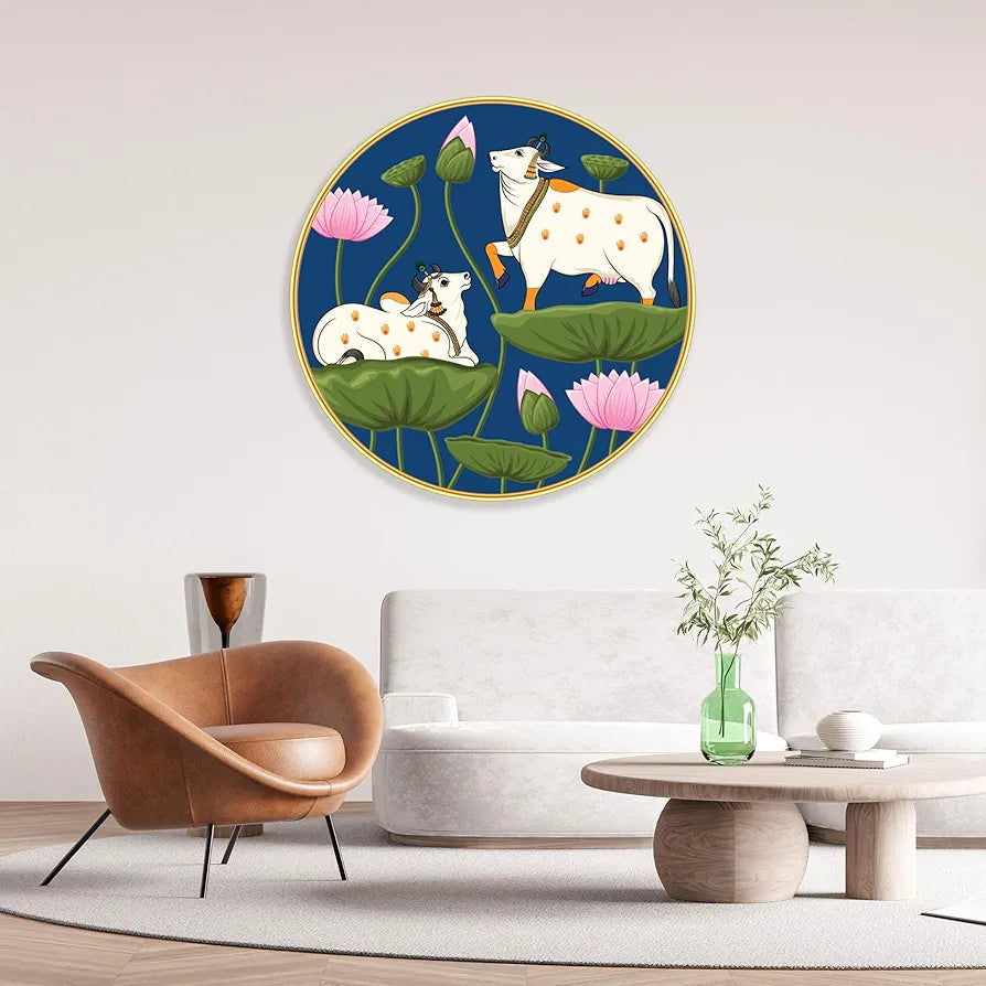 Livin'luxe Paintings Cow Pichwai Modern Art Premium Sparkle Lamination Golden GR-41