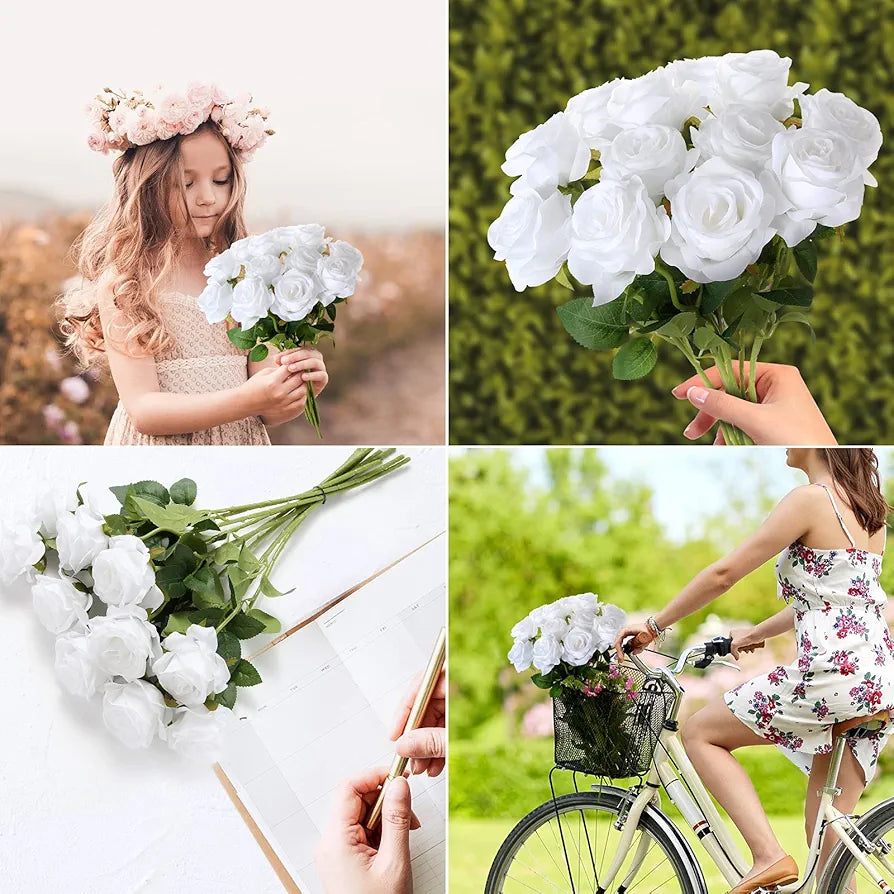 12 Pcs Artificial Roses Flowers Silk