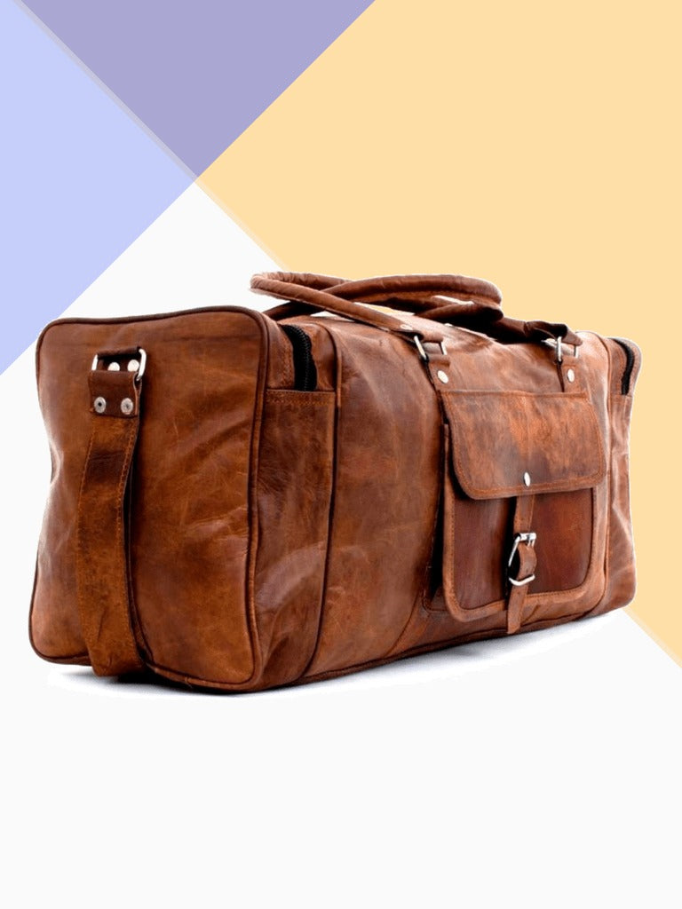 Craftshades – 20 inch 3 Outer Pockets (Expandable) Edge Handcrafted Duffle Goat Leather Bag | 100% Genuine Leather