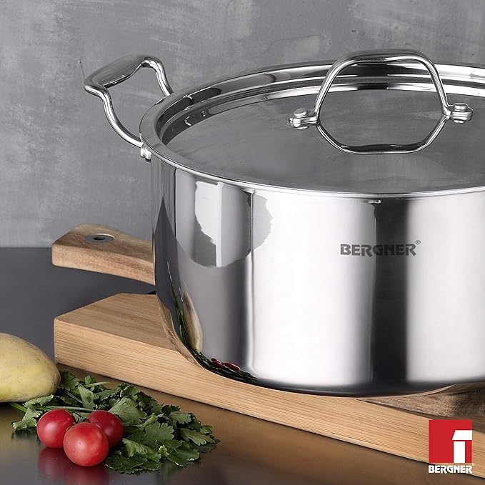 Bergner Argent Triply Stainless Steel 22 Cm Casserole With Stainless Steel Lid | 4.1 Litres