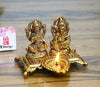 Chhariya Crafts Lakshmi Ganesha With Diya Statue Idol Murti in Metal Decorative Showpiece - 15 Cm