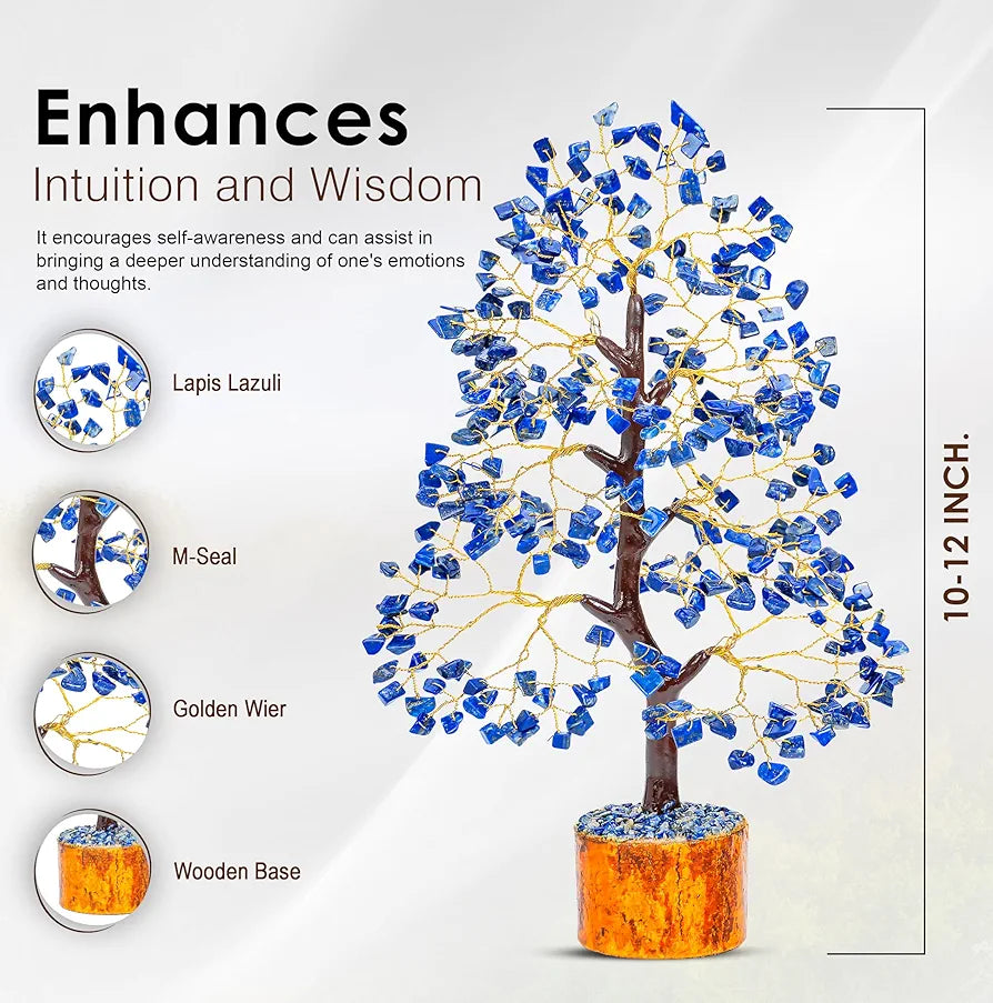 Bezavo Lapis Lazuli Crystal Tree for Home & Office Golden Wire - DesiPick