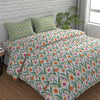 Huesland by Ahmedabad Cotton 144 TC Bedsheet for King Size Bed with 2 Pillow Covers | Botanical Chevron |  Green, Yellow & White