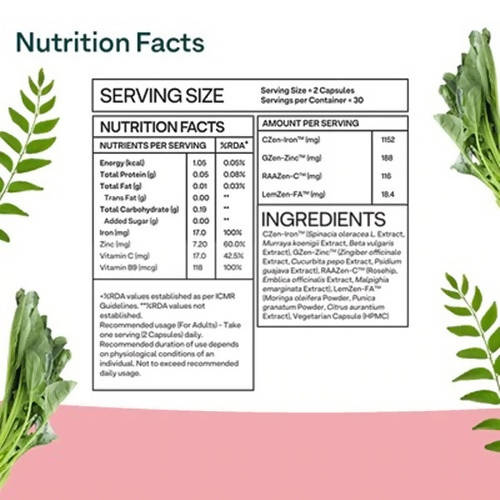 OZiva Plant Based Bettr. Iron+ Capsules - 60