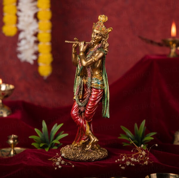 Svastika Krishna Standing Statue Metal Finish - 10 Inch