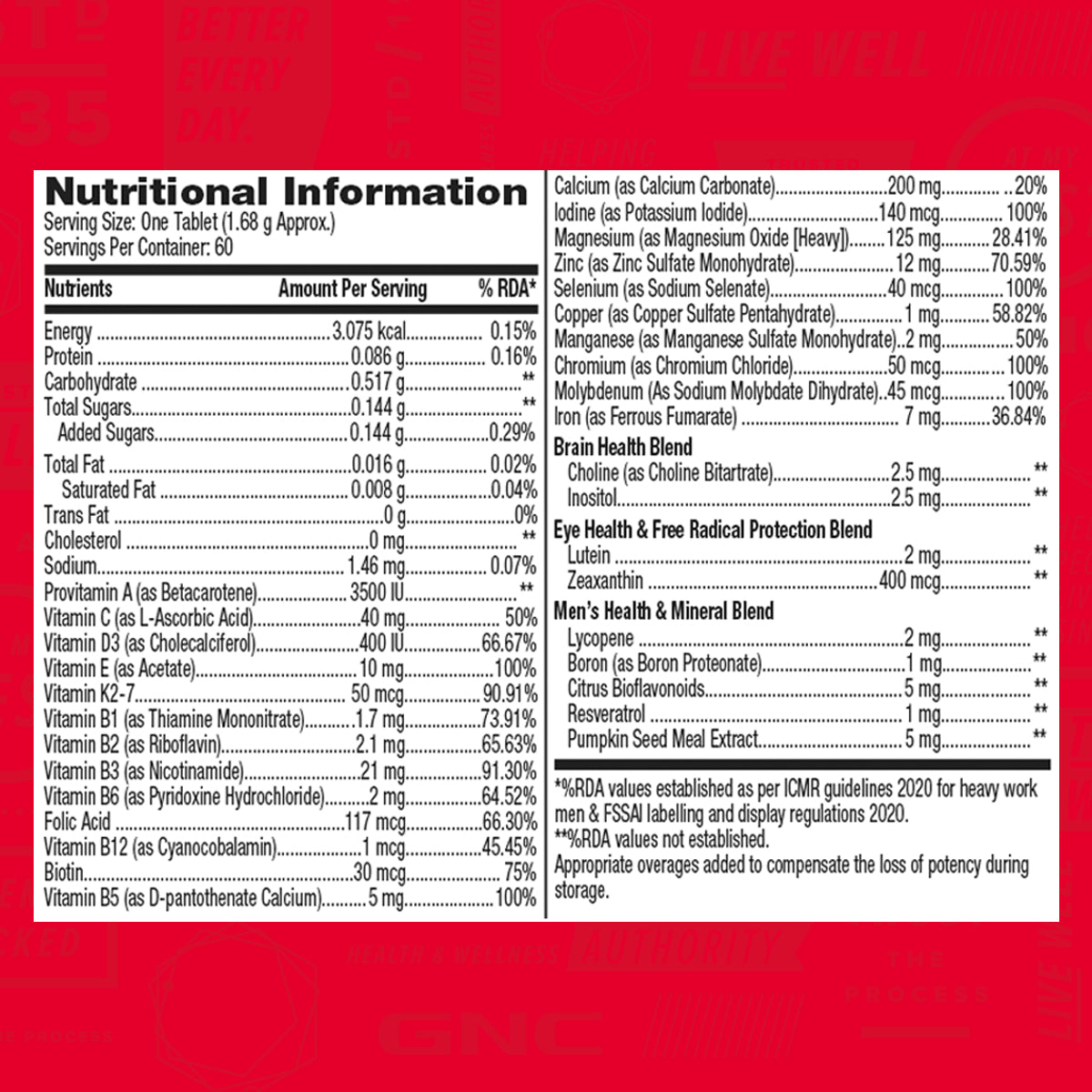 GNC Mega Men One Daily Multivitamin Improves Energy Immunity & Overall Health