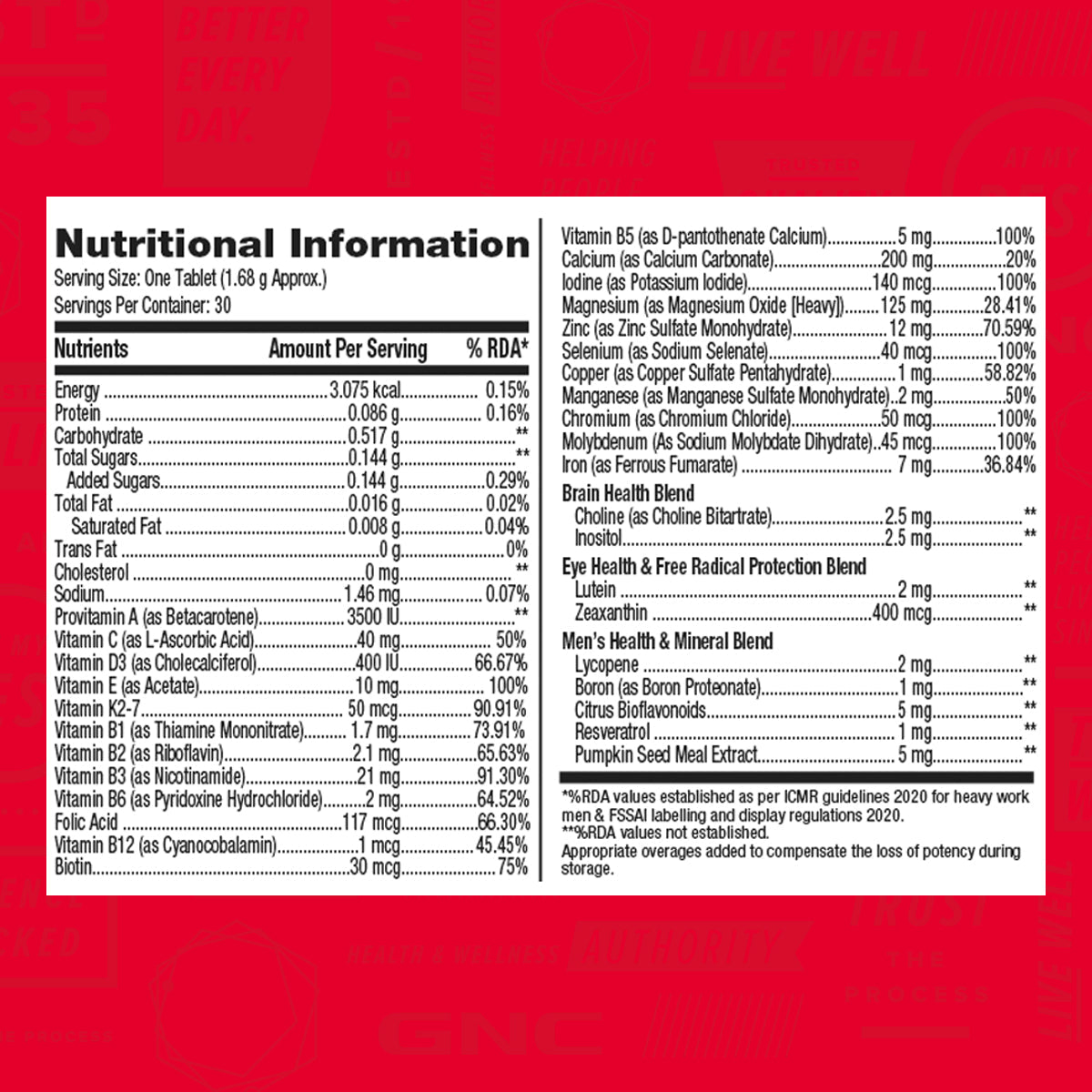 GNC Mega Men One Daily Multivitamin Improves Energy Immunity & Overall Health
