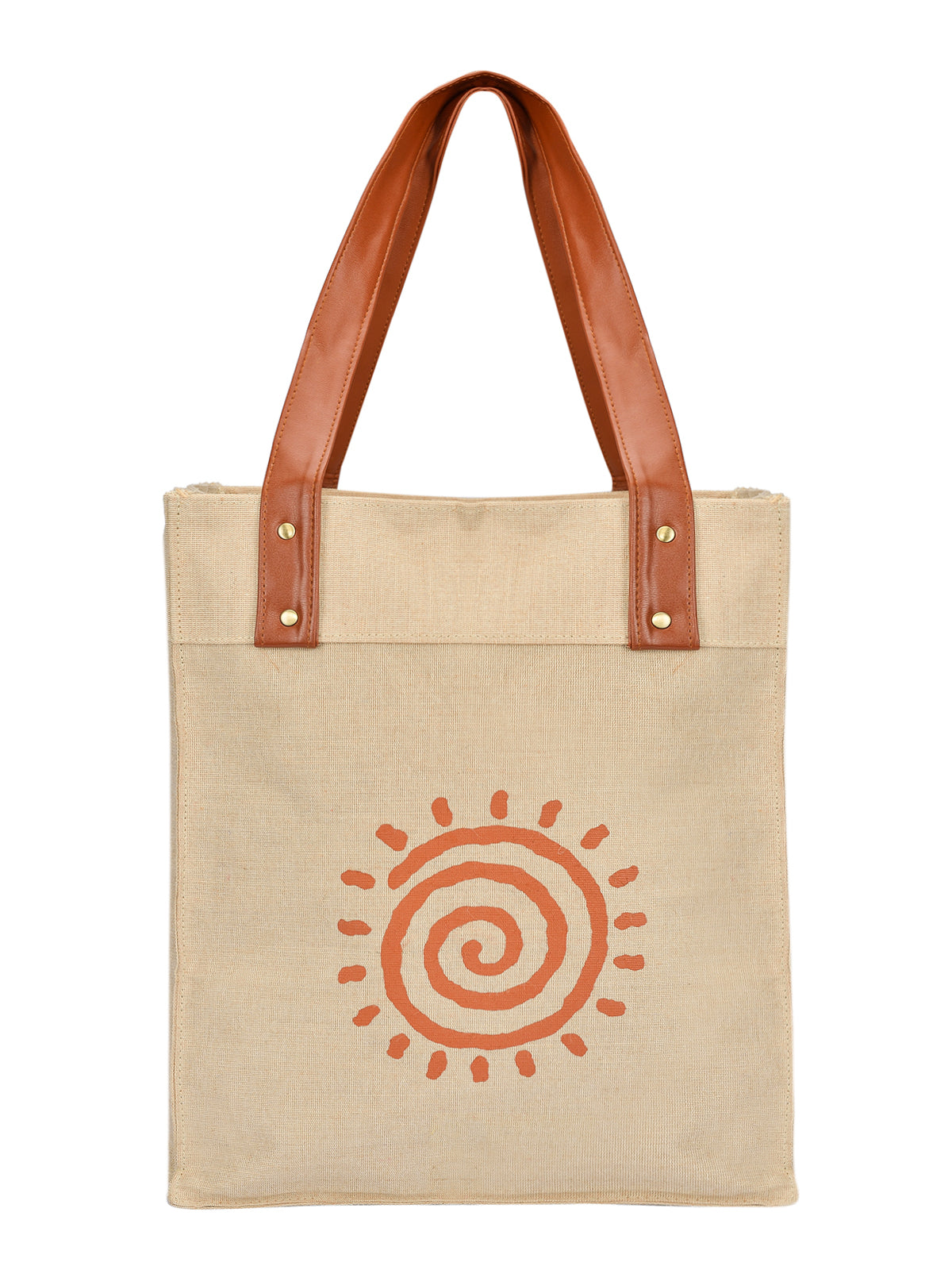 Jute Cottage Juco Pu Handle Zipper Shopping Bag With Bottom Board 100% Genuine