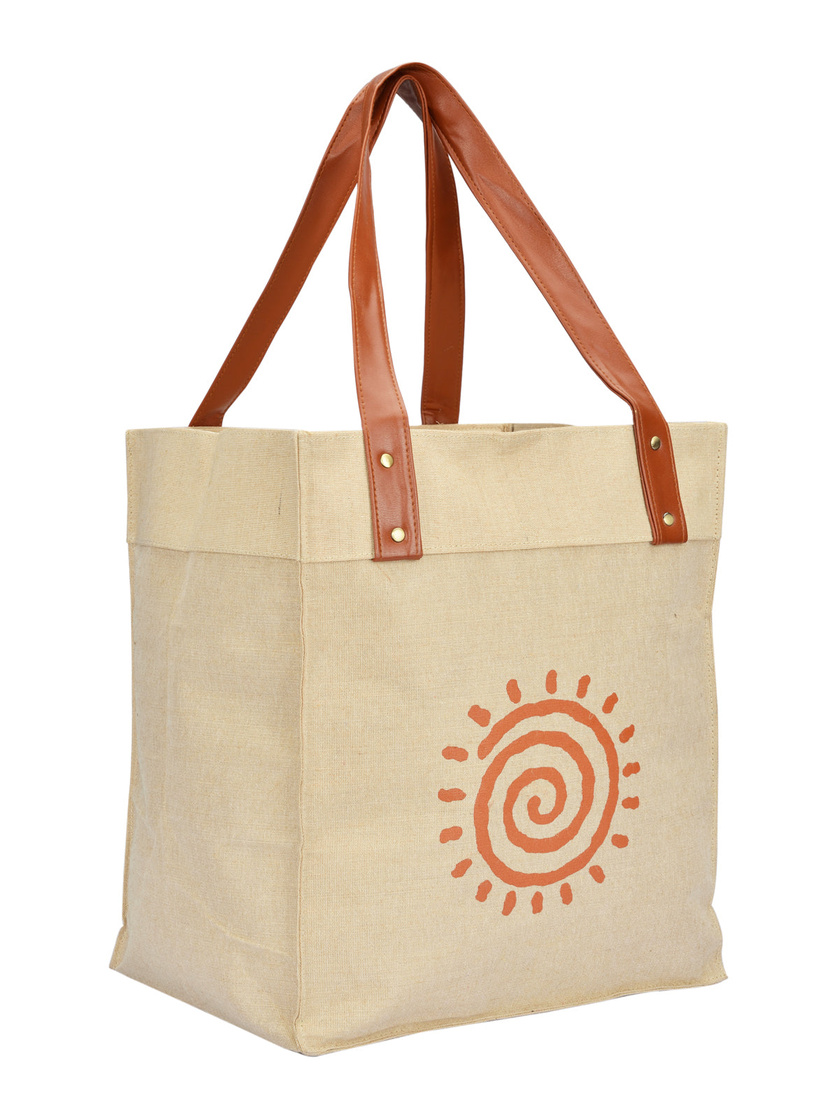 Jute Cottage Juco Pu Handle Zipper Shopping Bag With Bottom Board
