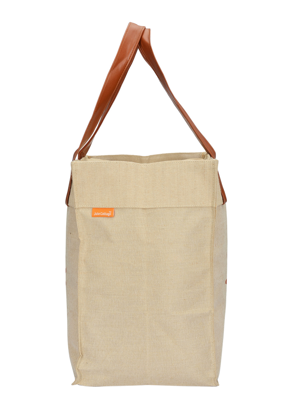 Jute Cottage Juco Pu Handle Zipper Shopping Bag With Bottom Board 100% Genuine