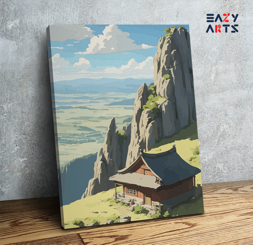Eazy Arts Mountain Temple Landscape Paint by Numbers Kit - DesiPick