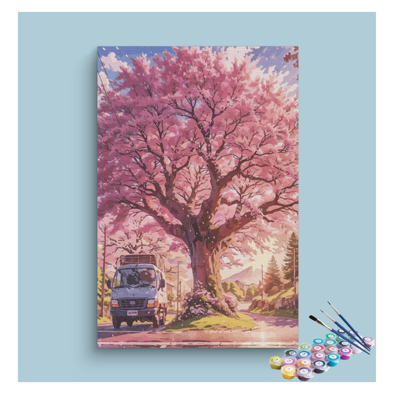 Eazy Arts Cherry Blossom Roadside Paint by Numbers Kit - DesiPick