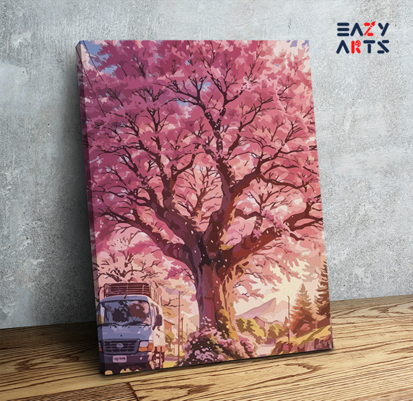 Eazy Arts Cherry Blossom Roadside Paint by Numbers Kit - DesiPick